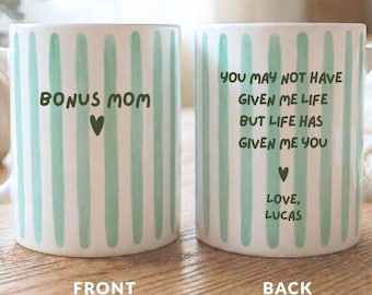 Bonus Mom Gift for Bonus Mom Striped Mug Stepmom Mothers Day Gift From Daughter Son Kids Personalized Step Mom Birthday Coquette Coffee Mug