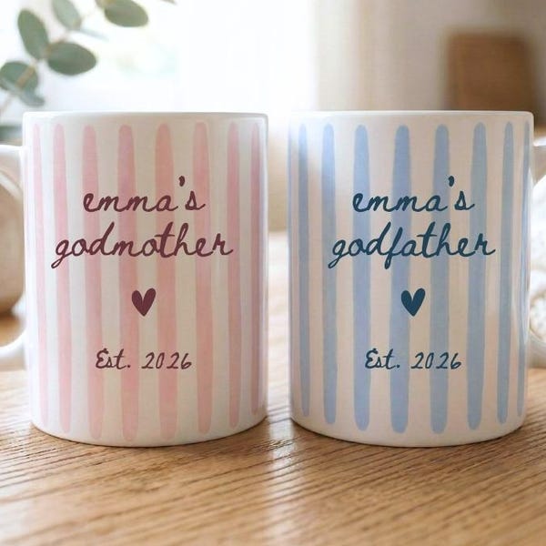Personalized Godparent Proposal Mug Godmother Or Godfather Gift From Godchild Baptism Or Pregnancy Reveal Striped Coffee Cup For Godparents