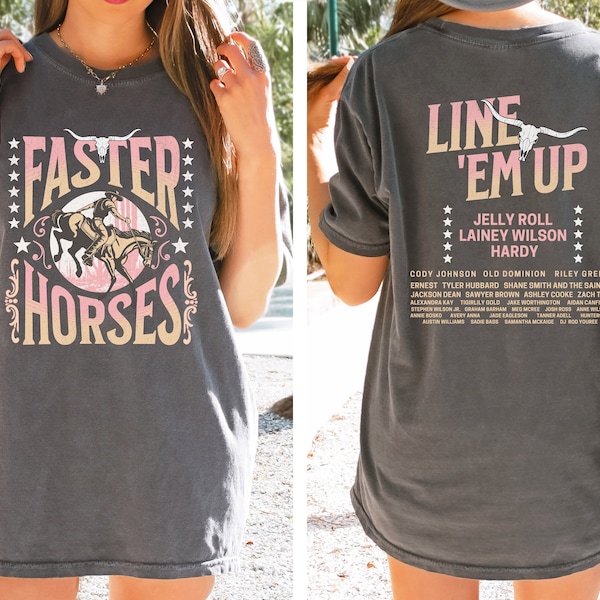 Comfort Colors Faster Horses Line 'Em Up Country Concert Shirts 2024 Party of the Summer