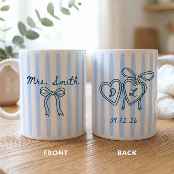 Future Mrs Mug Personalized Wedding Date Bride to Be Gift Engaged Mug Bridal Shower Present Newly Married Future Bride Striped Coffee Cup