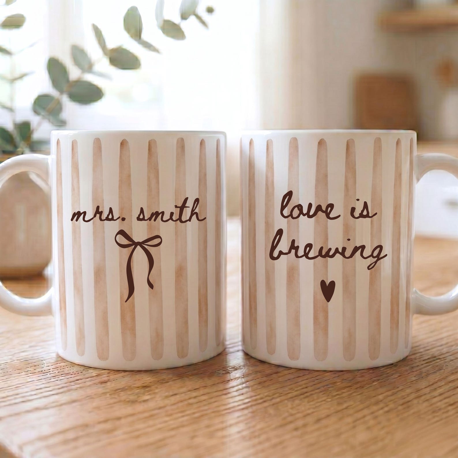 Mrs Mug Love is Brewing Bridal Shower Gift Bridal Mug Bride Coffee Cup Engagement Gift Striped Mug Bride to Be Mug Coquette Bridal Gift