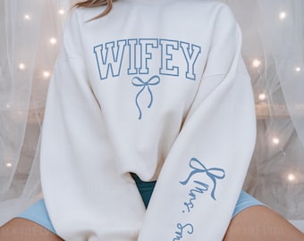 Sudadera personalizada para esposa, regalo de coqueta para bodas, sudadera para novia, nueva esposa, lazo para despedida de soltera, recién casados, regalo de luna de miel, regalos de compromiso
