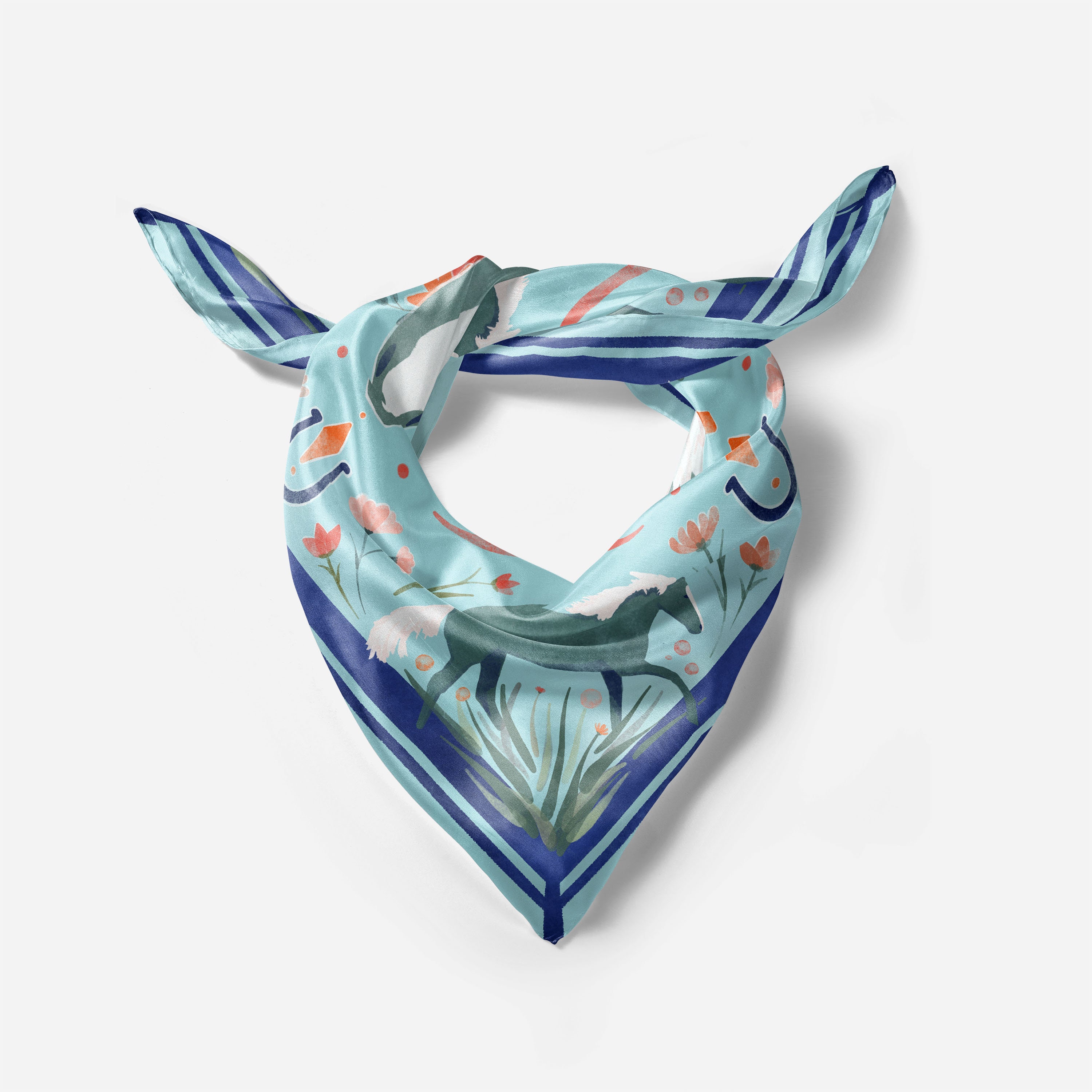 Blue Silk Horse Scarf Square Silk Scarf Horse Design Scarf Etsy