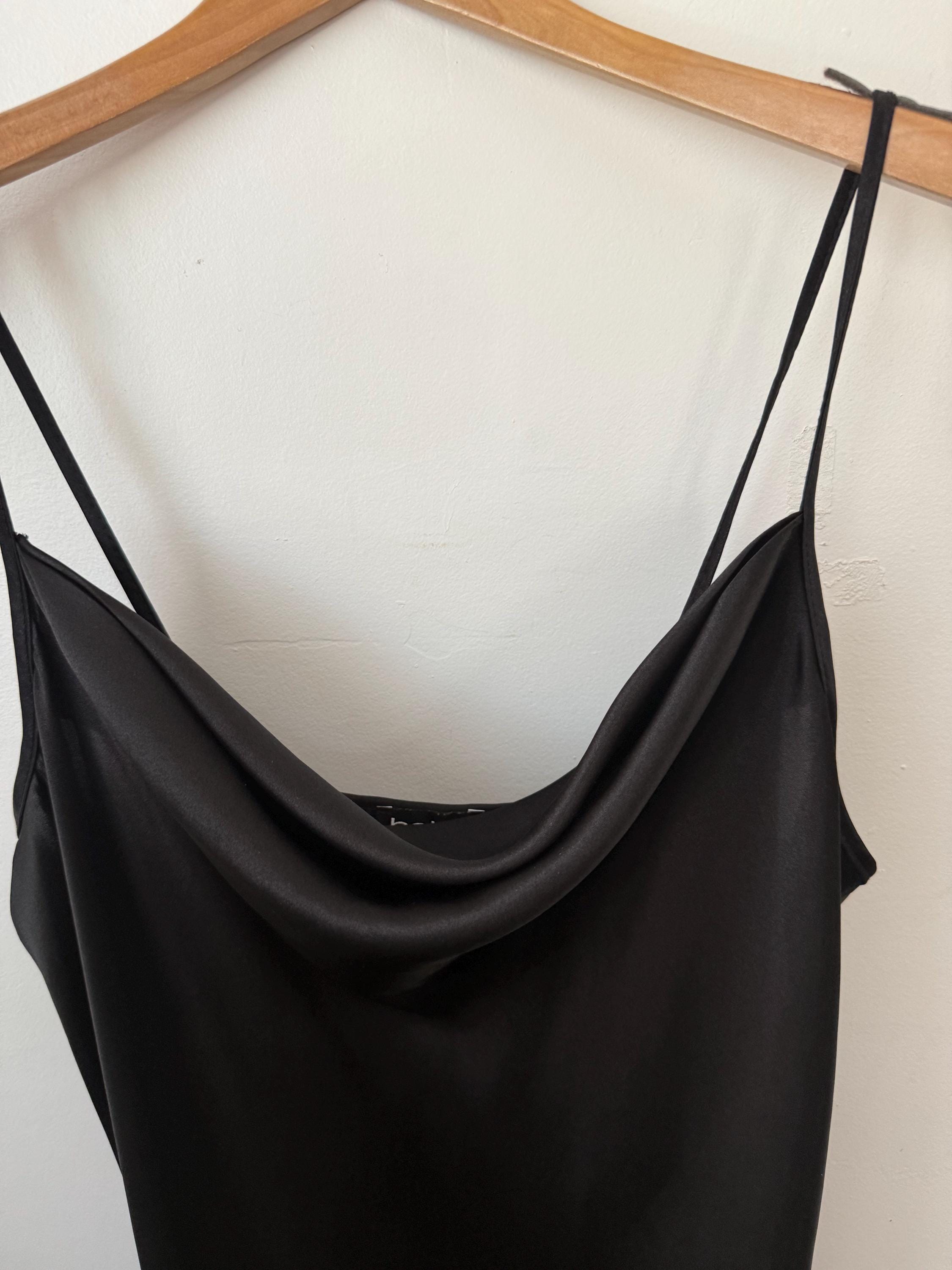 bebe black slip dress Bebe Women's Drape Front Sleeveless Satin Midi Dress