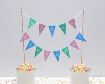 Kuchengirlande HAPPY BIRTHDAY pastell,  Cake Topper,  Tortengirlande Geburtstag