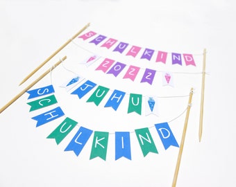 Kuchengirlande Schulkind 2024 – Schultüte Einschulung Schulanfang Tortengirlande Wimpelgirlande Kuchendeko 1. Schultag Cake Topper