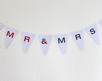 Hochzeitsgirlande „Just Married“ oder „Mr & Mrs“, Wimpel Namensgirlande Wunschtext, personalisiert Girlande Hochzeit Wimpelkette