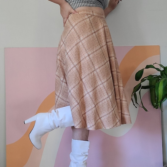 1970s Pink Plaid Circle Skirt
