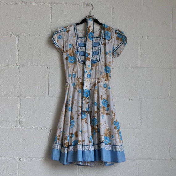 Vintage 1970s Square Dance Blue floral Dress