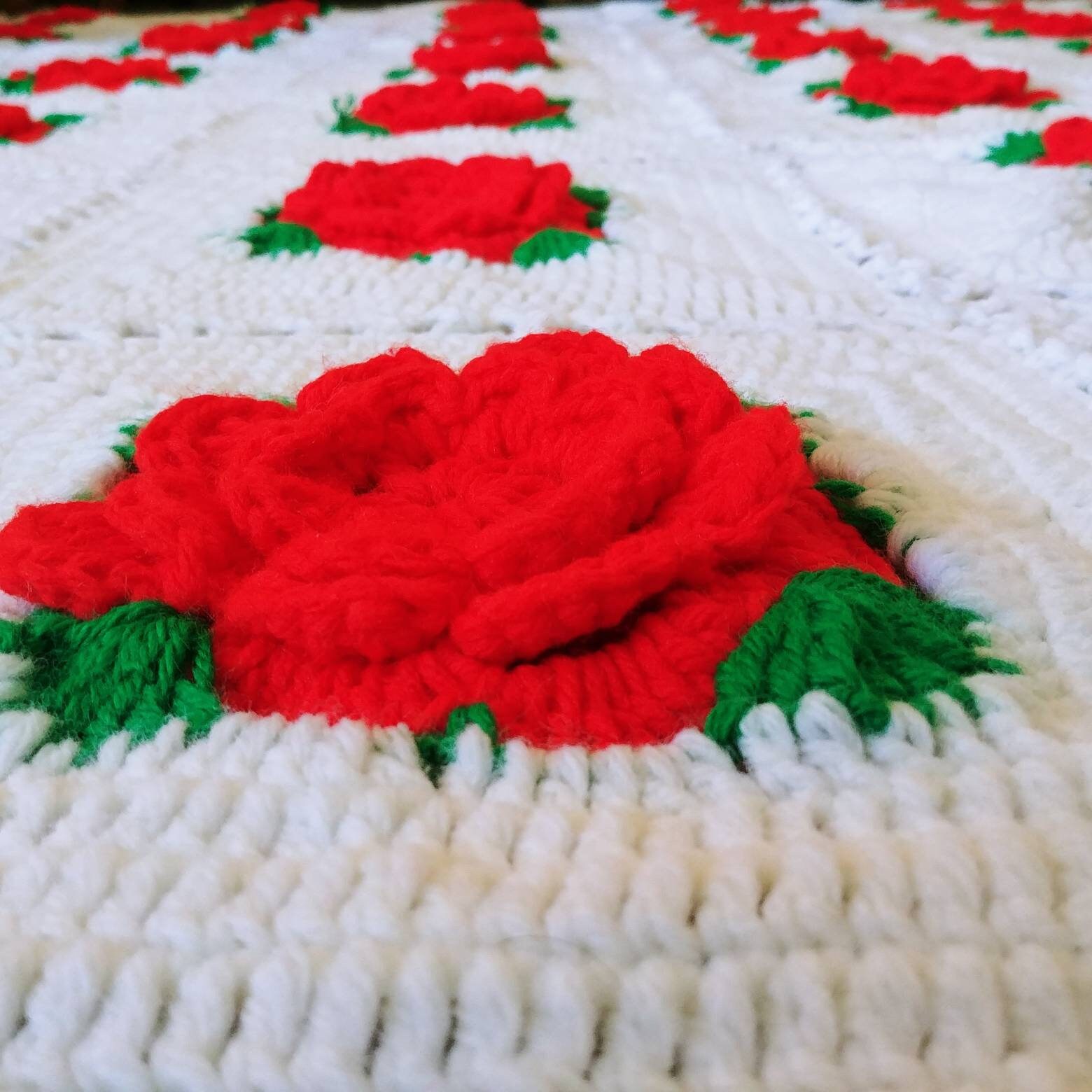 3D Cabbage Rose Granny Square Crochet handmade afghan blanket Etsy
