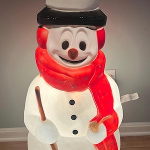 Vintage Christmas Snowman Blow Mold, Lighted, Works, 41”, Carrot Nose, General Foam Company, Retro, Frosty the Snowman, Indoor Outdoor Decor