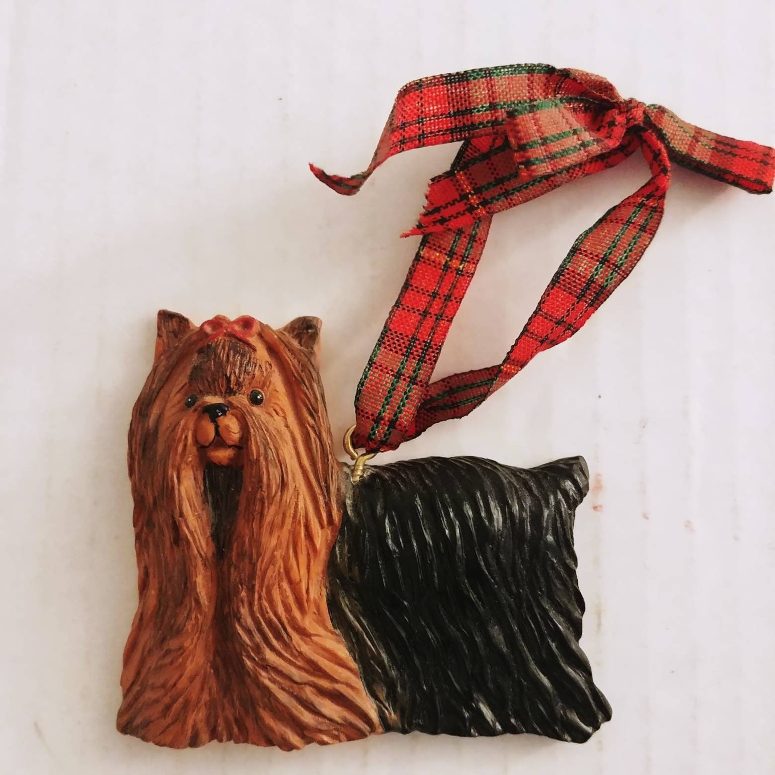 Yorkshire Terrier Dog Ornament with Terrier in Santa Hat and Christm