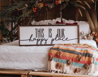 This Is Our Happy Place Sign, 3D Wooden Farmhouse Wall Art, Family Home Decor, Rustic Living Room Sign, Housewarming Gift