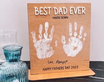 BEST DAD EVER Hands Down | Happy Father's Day Gift | Hand Print Keepsake Art | Footprint Keepsake Art | Mistake Proof | Art for Dad's Desk |