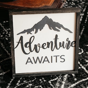 Adventure Awaits Sign | Play Room Sign | Nursery Wall Decor | Boy&#39;s Room Decor | 3D Wooden Sign | Unique Raised Lettering