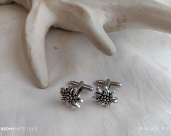 Cufflinks traditional jewelry with edelweiss antique silver