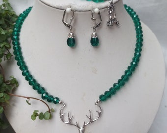 Traditional costume jewellery set 3-piece made of colourful crystal beads with deer antlers - choice of colours