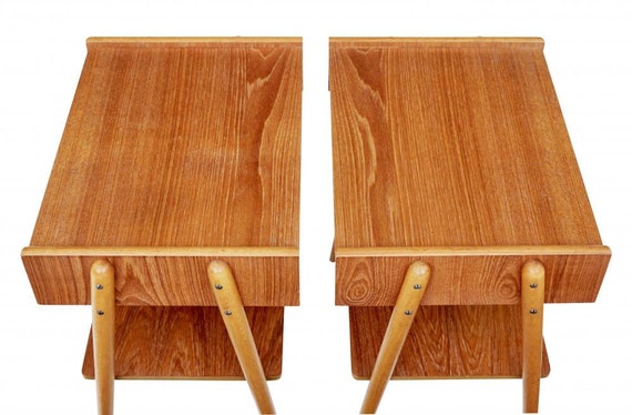 Pair Of 1960 S Scandinavian Teak Bedside Tables Etsy