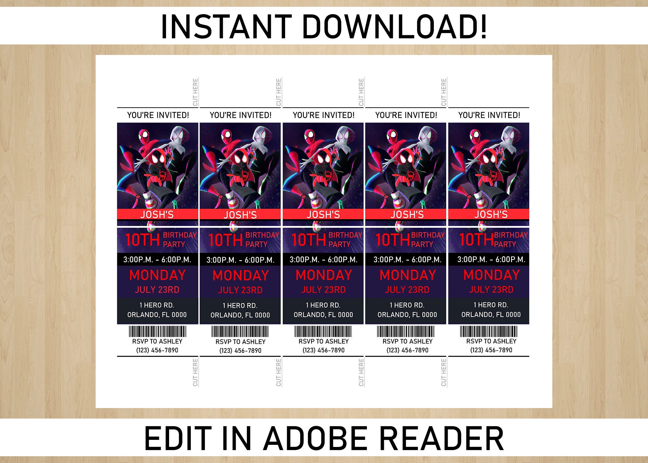 Spiderman Spiderverse Ticket Invitations Birthday Party Etsy