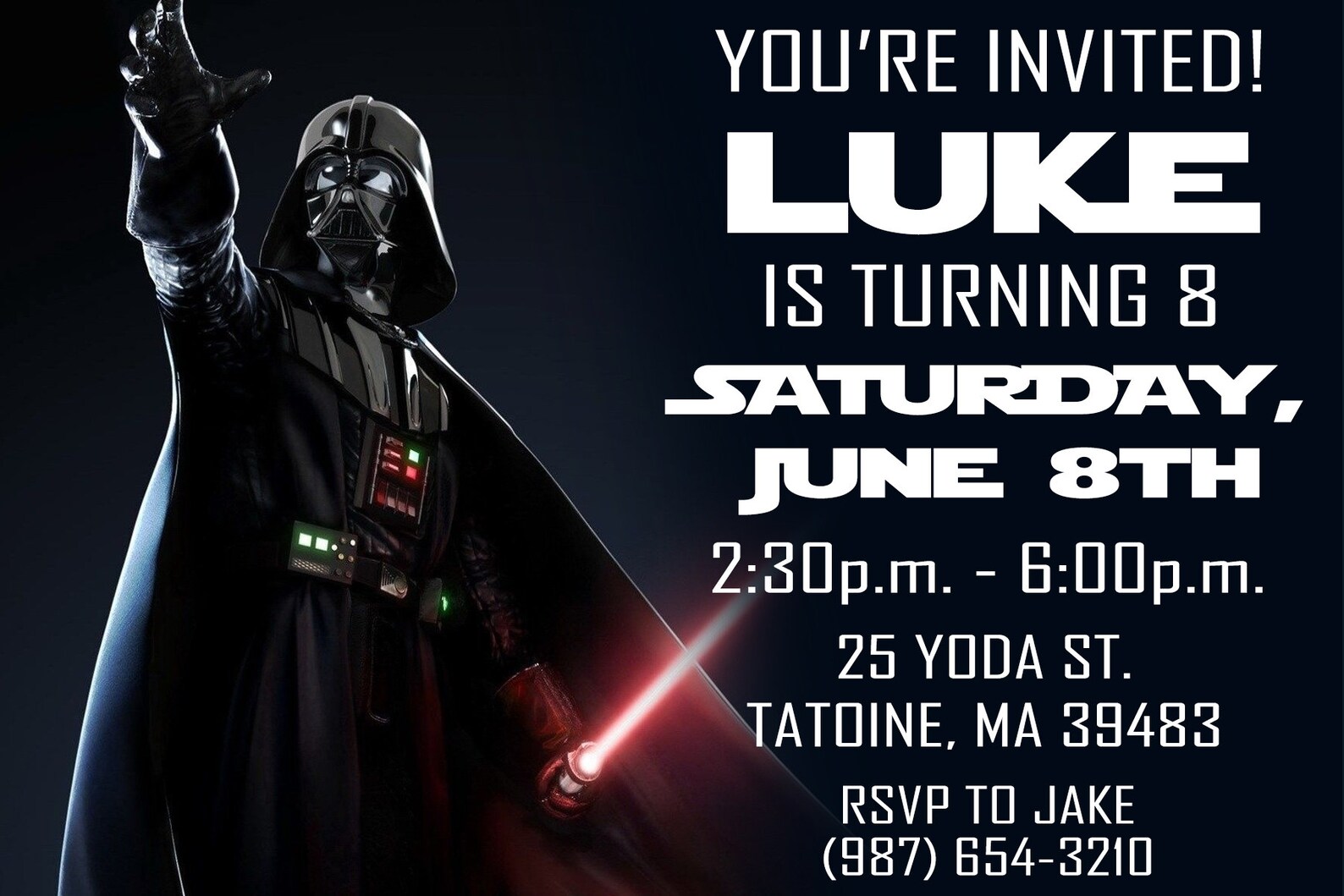 Darth Vader Birthday Party Invitation Digital Invitation | Etsy