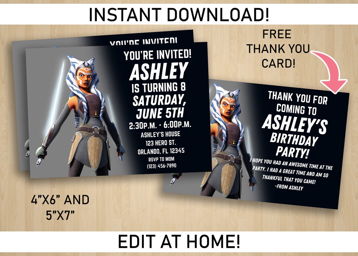 Ahsoka Tano Birthday Party Invitation Digital Invitation Etsy