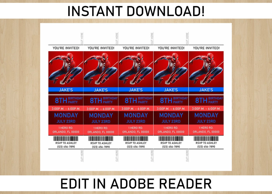 Spiderman Spiderverse Ticket Invitations Birthday Party Etsy