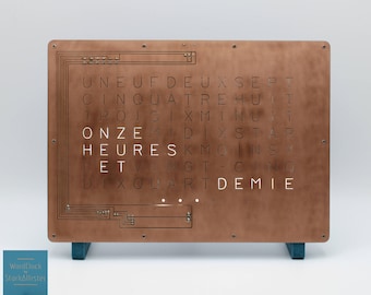 Word Clock original design with french text interior decoration minimalist style Lake Blue