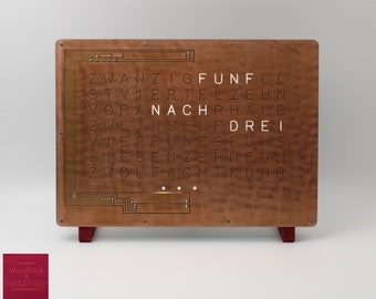 Horloge à lettres LED design texte en allemand style industriel décoration salon couleur Rouge cerise