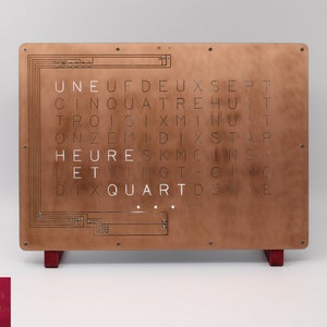 LED-Buchstaben-Design-Wortuhr Französischer Text Innendekoration im Industriestil Kirschrot