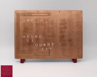 Word Clock design LED letters french text interior decor industrial style Red