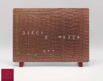 Horloge à lettres LED design texte en italien style industriel décoration salon couleur rouge