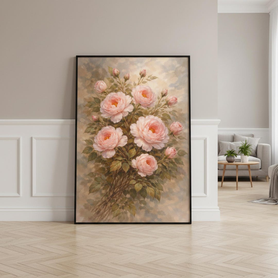 Vintage Pink Rose Bouquet Rolled Poster | Floral Wall Art, Shabby Chic ...