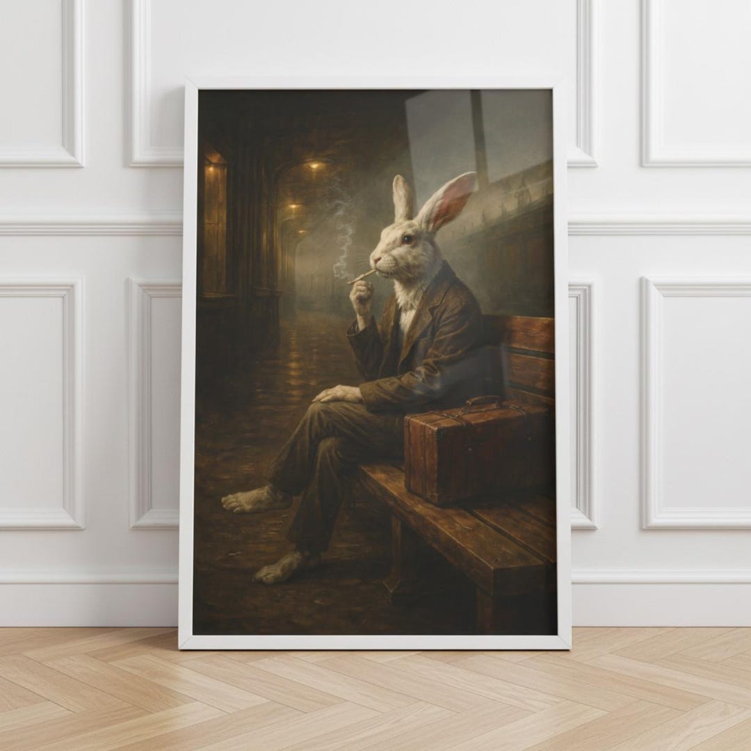 Smoking Rabbit Poster | Anthropomorphic Animal Art, Vintage Train ...