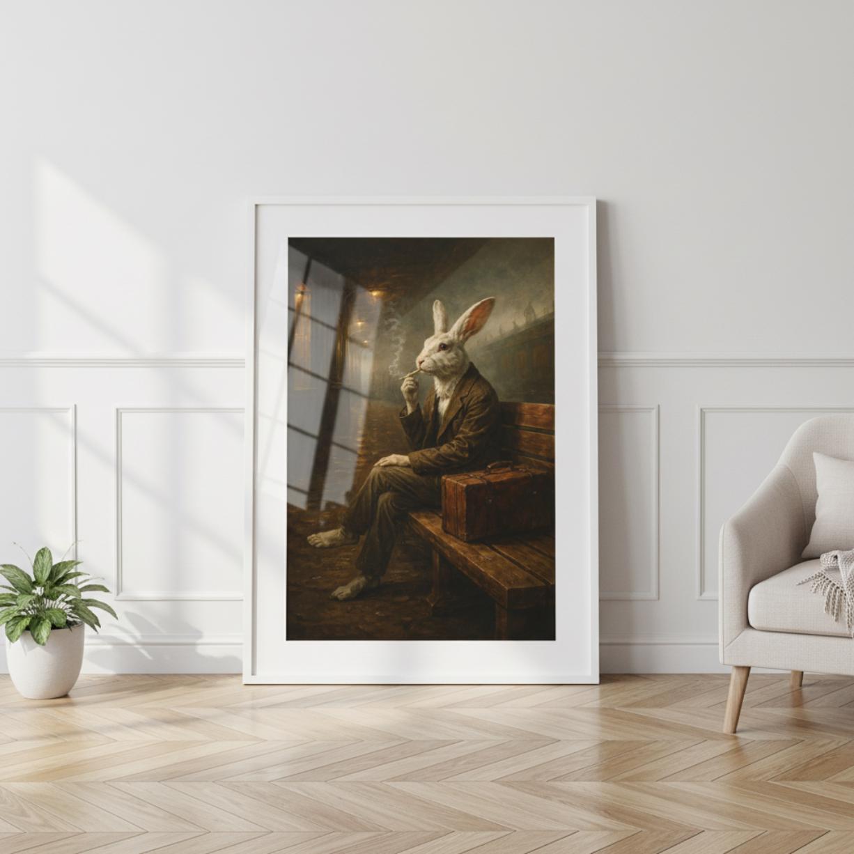 Smoking Rabbit Poster | Anthropomorphic Animal Art, Vintage Train ...