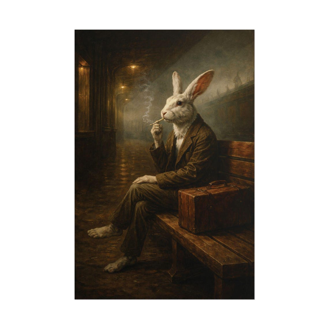 Smoking Rabbit Poster | Anthropomorphic Animal Art, Vintage Train ...