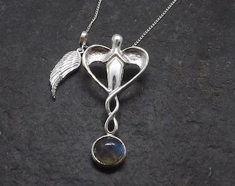 Sterling Silver Guardian Angel Healing Angel Angel Wing Pendant, Sterling Silver Angel Remembrance Pendant Necklace Gift for Her