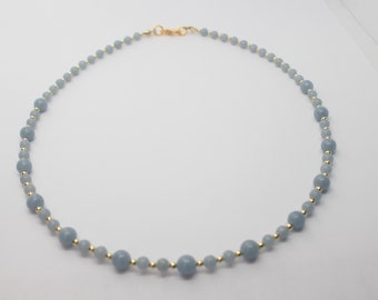 Angelite Gemstone Choker Necklace, Blue Angelite Necklace, Gemstone Beaded Necklace, Angelite Jewellery, Gift for Her, March Birthstone