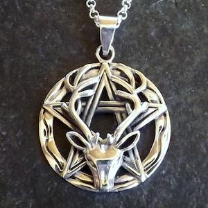 Sterling Silver Celtic Pentagram Stag Pendant Gemstone Necklace Pagan Celtic Gemstone Necklace