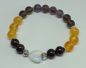 Amethyst Garnet Citrine Smoky Quartz Opalite Menopause Support Stretch Bracelet Healing Mala Bracelet Gift for Her