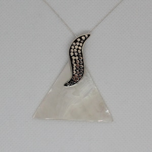Sterling Silver Mother of Pearl Pendant, Large Mother of Pearl Shell Pendant, Sterling Silver Mother of Pearl Necklace, Gift for Her