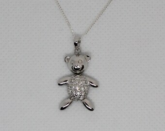 Sterling Silver Teddy Bear Pendant, Sterling Silver Movable Teddy Bear, Sterling Silver Bear Necklace, Silver Bear Jewellery