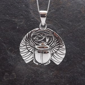 Sterling Silver Egyptian Scarab Beetle Eye of Horus Pendant, Silver Scarab Pendant, Eye of Horus Pendant Necklace