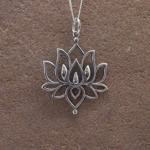 Belle en argent sterling Lotus Mandala Fleur Pendentif Collier Yoga Bijoux Cadeau pour Elle