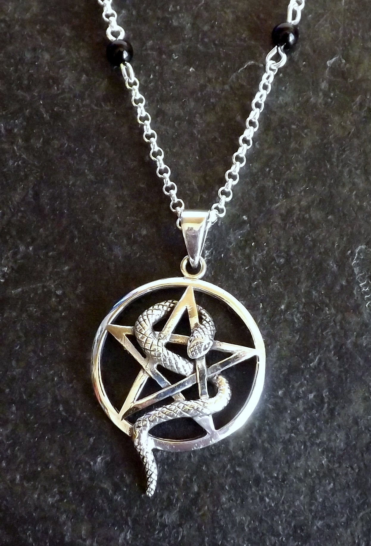 Sterling Silver Snake Pentagram Pendant Gemstone Necklace Etsy