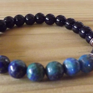 Azurite Black Onyx Hematite 8mm Gemstone Beads Healing Stacking Bracelet Mala Heal Arthritis Mens Strength Bracelet Gift for Him