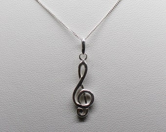 Sterling Silver Minimalist Treble Clef Pendant Necklace, Sterling Silver Musical Note Pendant, Sterling Silver Music Jewellery
