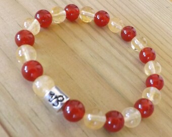 Carnelian Citrine 8mm Zodiac Star Sign Gemstone Bracelet Stacking Bracelet Yoga Jewellery