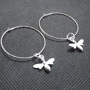 Pendientes de aro de abeja de miel de plata de ley de 30 mm, pendientes de abeja de plata de ley, pendientes de aro de plata de ley, regalo para ella