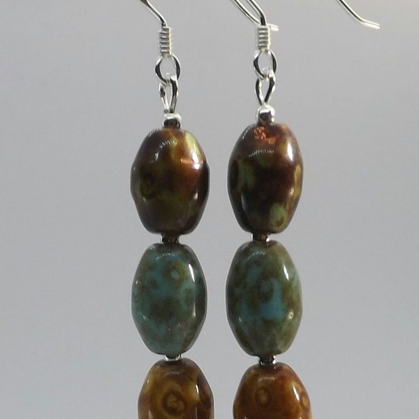 Vintage Scottish Agate Beads & Brand New Sterling Silver Drop Earrings Gift for Her