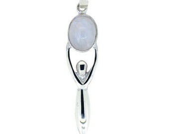 Sterling Silver Gemstone Goddess Pendant Necklace, Sterling Silver Pagan Goddess Pendant Necklace, Gift for Her